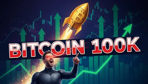 YouTube thumbnail, 16:9: excited trader with laser eyes, golden bitcoin rocket, green candles background, huge bold text