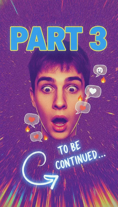 Vertical video cover, 9:16: cliffhanger face with to-be-continued arrow, chat bubbles floating, huge bold text "PART 3",